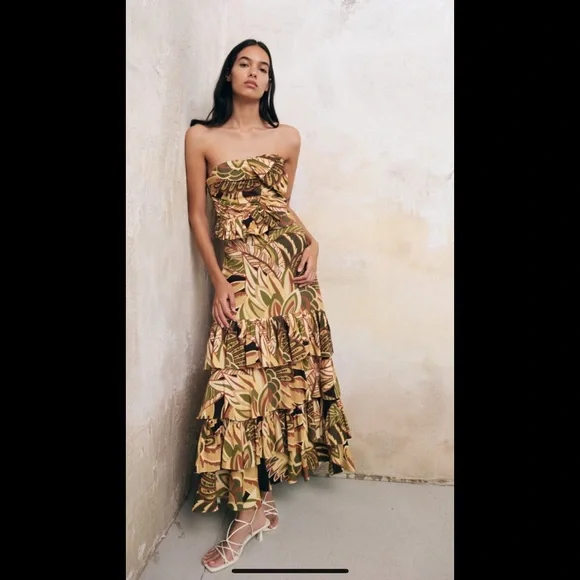 Zara linen blend ruffled printed  top - Picture 4 of 7